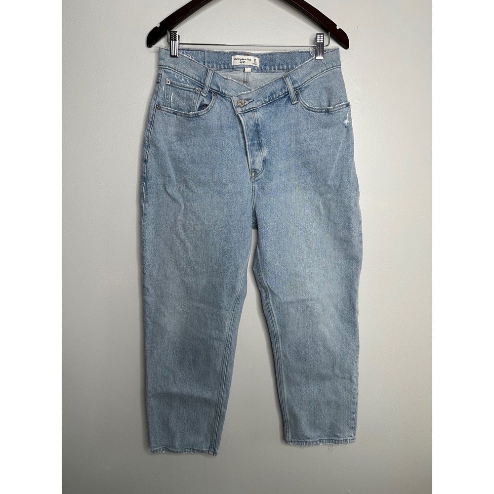 Abercrombie & Fitch‎ The Dad High Rise Jeans Women 8 Light Wash Crossover Waist